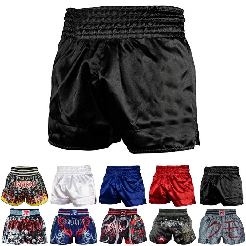 ROAR-INT Roar Muay Thai Shorts MMA Gym Boxing Fighting Trunks Kick Martial Arts Gear (Black, Medium) - Image 1